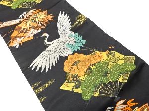 アンティーク　鶴に扇・松竹梅模様織り出し名古屋帯（着用可）